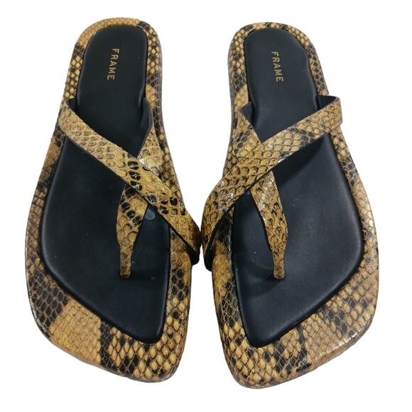 Frame Denim Snake Print Sandals - Black and Tan - Picture 4 of 10